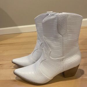 White Faux Leather Mid-Calf Boots